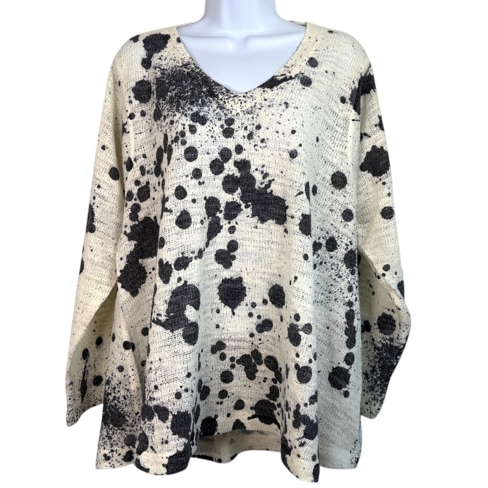 Nally and Millie Splatter Print Knit Sweater Sz XL Black Cream Oversized Grunge - Picture 2 of 7